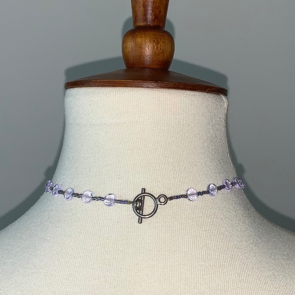 Necklace Beaded with Drop Pendant Blue/Purple - Picture 5 of 8